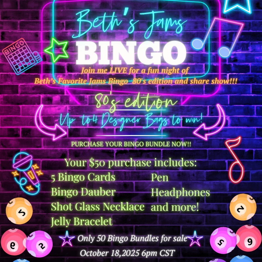 π©π»βπ€ππ§Beth's Favorite Jam's Bingo 80's Edition!π§ππ©π»βπ€ - Picture 1 of 1